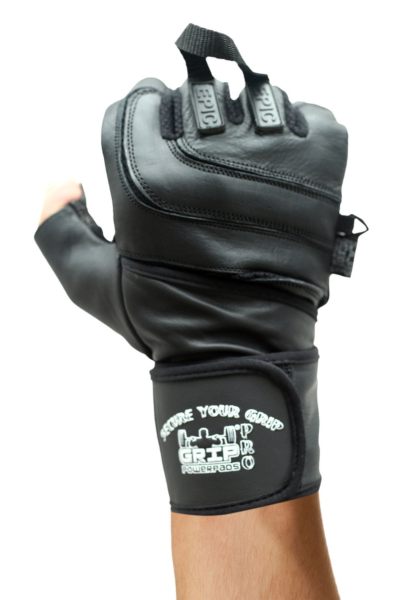 Epic Leather Gym Gloves with Built in 2" Wide Wrist Wraps Grip & Design for Weightlifting Power Lifting Bodybuilding & Strength Training Workout Exercises BLACK Medium 7 5/8" - 8" - BeesActive Australia