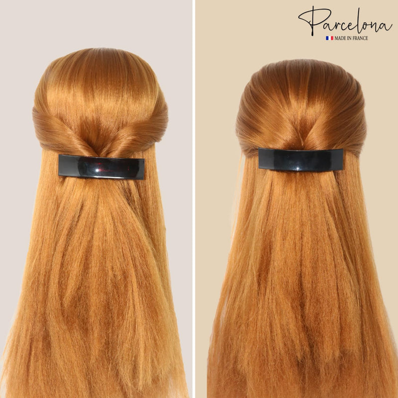 Parcelona French Rectangular Bar Large 4" Celluloid Acetate Hair Barrette Clips for Women Set of 2 Ponytail Automatic Hair Barrette for Thick Hair Durable Fashion Hair Styling Women Hair Accessories Hair Barrette for Girls, Made in France (Tortoise She... - BeesActive Australia