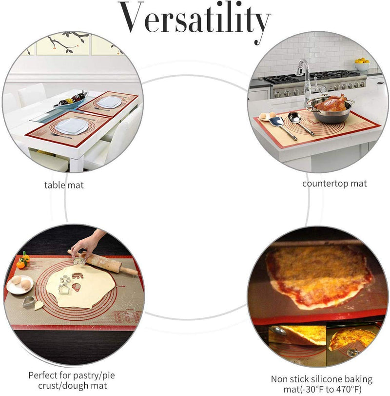 Non-slip Pastry Mat Extra Large with Measurements 28''By 20'' for Silicone Baking/ Counter Mat, Dough Rolling Mat,Oven Liner,Fondant/Pie Crust Mat By Folksy Super Kitchen Red 20×28 - BeesActive Australia