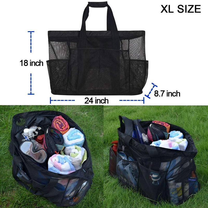 Extra Large Beach Bags and Totes / 30" XXL Mesh Tote Bag with Pockets & Zipper, Heavy Duty, Lightweight & Foldable - Oversized Carry Tote Bag for Towels, Perfect to Carry all items for Your Family - BeesActive Australia