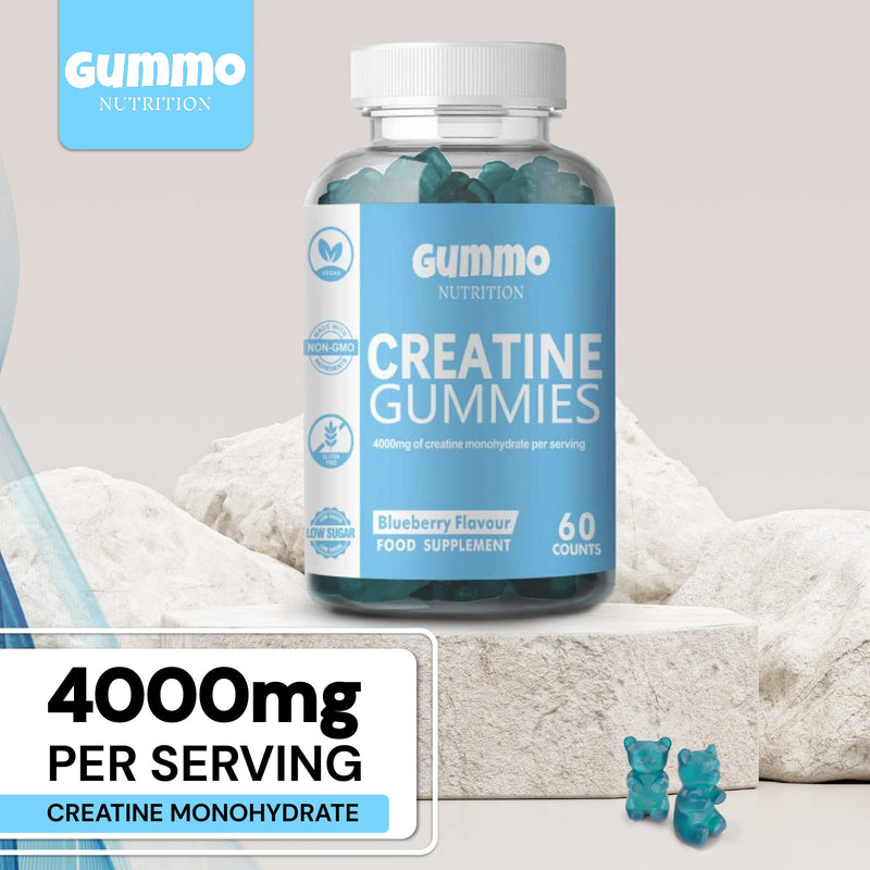 Creatine Monohydrate Gummies 4000mg for Men & Women - 60 Chewable Creatine Gummies (1 Months Supply) - Natural Blueberry Flavoured Creatine, Pre Workout Gym Supplement, Suitable for Vegans - BeesActive Australia
