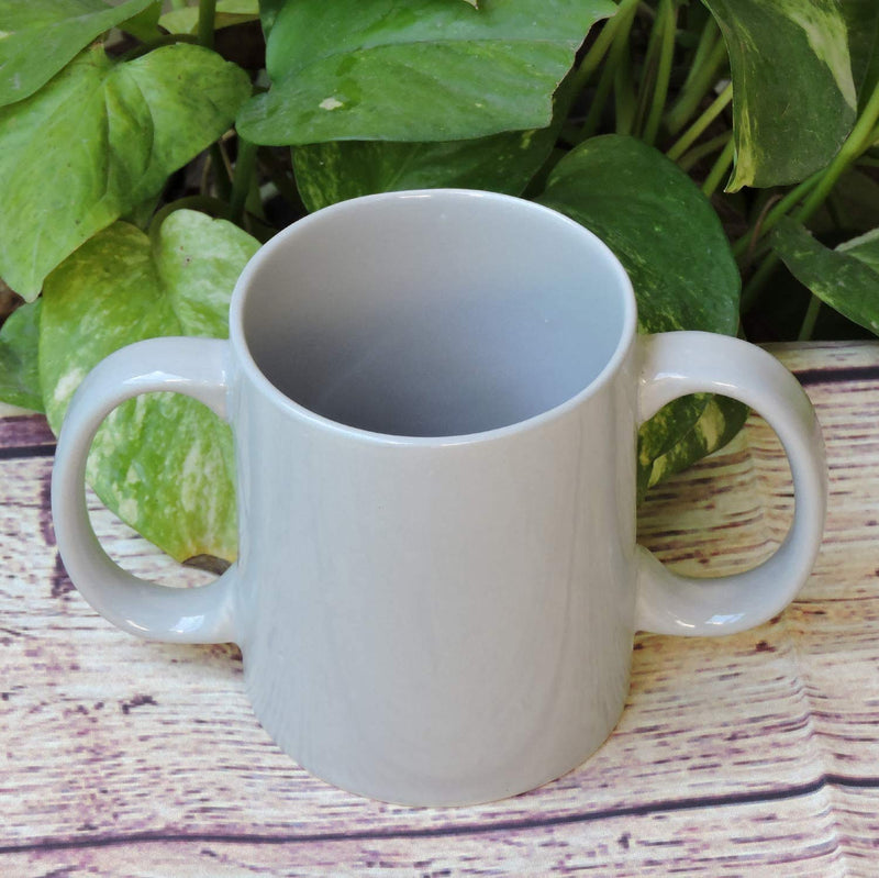 Dual Handle Mug | Two Handled Ceramic Drinking Mug for Secure Hold | 11.83 Fl. Oz. (350 Ml) - Grey Color - BeesActive Australia