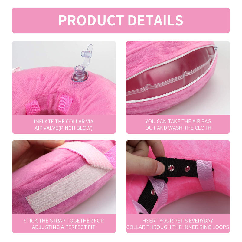 MCHY Inflatable Dog Cone,Adjustable Recovery Collar for Dogs After Surgery,Prevent from Biting & Scratching,Not Block Vision S Pink - BeesActive Australia