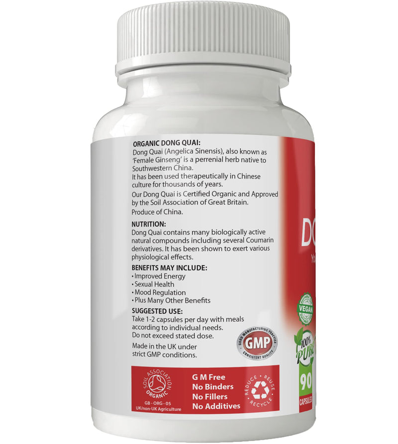 Simply Pure Organic Vegan Dong Quai Capsules x 90, 100% Natural Soil Association Certified, 500mg, Gluten Free and GM Free - BeesActive Australia