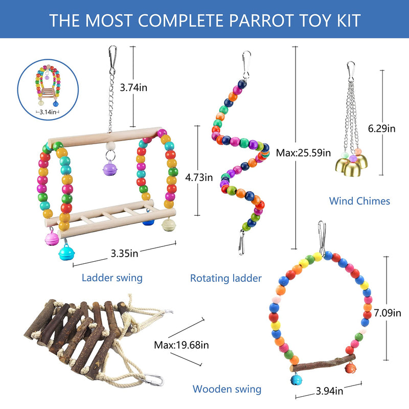 Sysmashing 22 Packs Bird Parakeet Cockatiel Toys,Parrot Swing Chewing Hanging Toy with Safe Bells,Bird cage Colorful Climbing Standing Rope Natural Wood Ladder Bungee Toys - BeesActive Australia