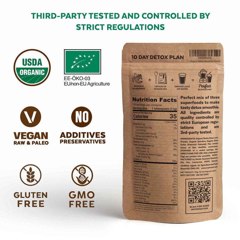 Detox Organic Smoothie Powder with Healthy Spirulina, Atlantic Dulse and Barley Grass Juice Powder, Premium Quality superfood from Europe - BeesActive Australia