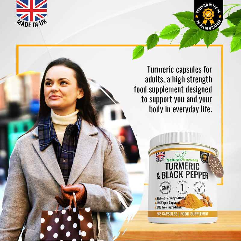 365 Turmeric Capsules 1 Year Supply High Strength Turmeric Capsules with Black Pepper Turmeric Tablets 365 Vegetarian Capsules Turmeric Curcumin One A Day Turmeric Supplement Curcumin - BeesActive Australia
