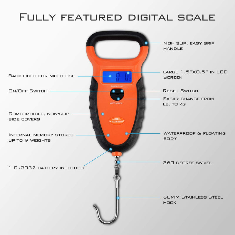 [AUSTRALIA] - KastKing Waterproof Floating Digital Fishing Scale with No-Puncture Lip Gripper. Dual Mode - Pounds/Ounces & Kilograms. 0-50 Lbs/22.68 Kg, Lightweight ABS Frame, Non-Slip Handle. 10.23“ X 3.14" X 1.27" 