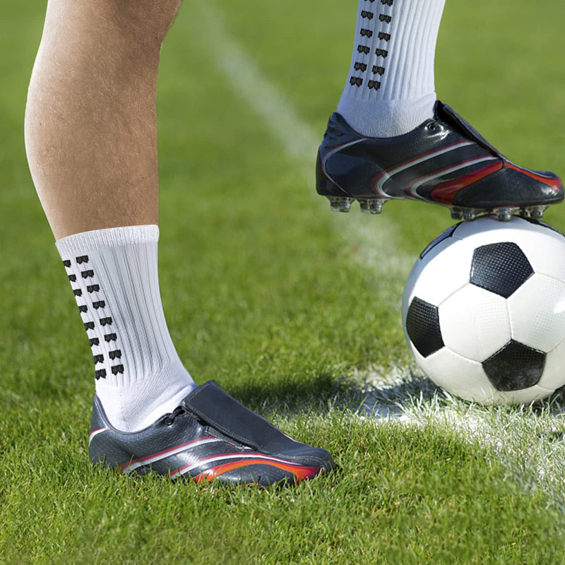 Men's Soccer Socks Anti Slip Non Slip Grip Pads for Football Basketball Sports Grip Socks, 4 Pair White - BeesActive Australia