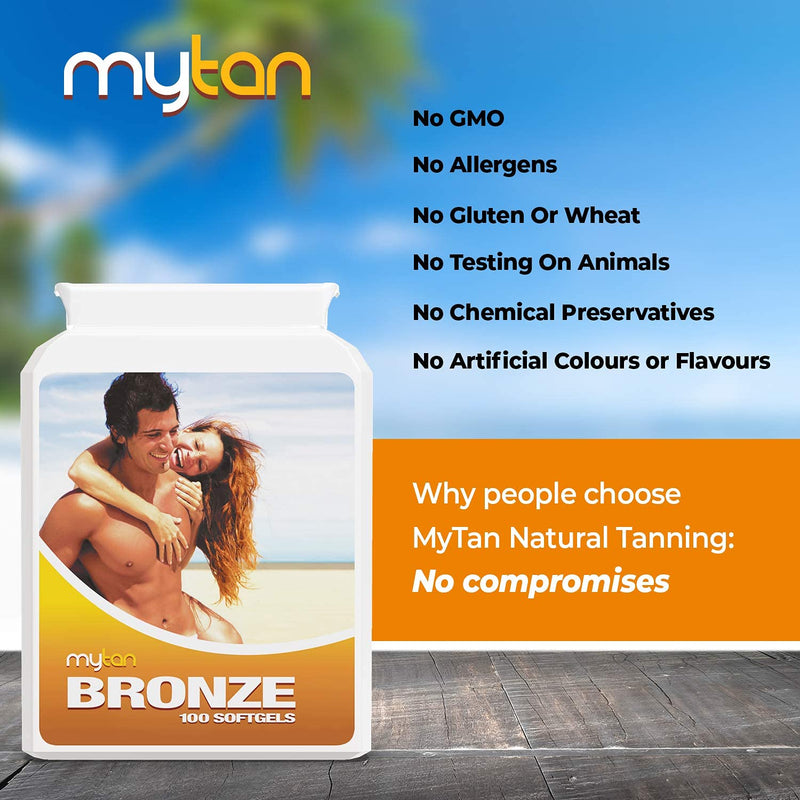 MyTan Bronze Tanning Pills | 100 Softgels | Tanning Tablets with Natural Mixed Carotenoids | Use with Or Without Sun For A Healthy, Safe Tan - BeesActive Australia