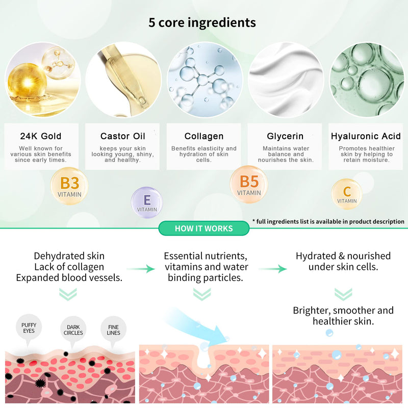 Saimyo 24K GOLD Eye Mask– 60 Pcs - Gold Under Eye Mask Retinol & Collagen - Puffy Eyes and Dark Circles Treatments – Look Younger and Reduce Wrinkles and Fine Lines Undereye, Improve and Firm eye Skin - BeesActive Australia