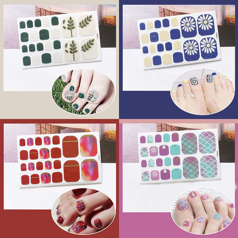 DANNEASY 12 Sheets Adhesive Toe Nail Wraps Polish Decal Strips with 1Pc Nail File + Wood Cuticle Stick Mix-Color Nail Art Stickers Manicure Kit for Women kit 2 - BeesActive Australia