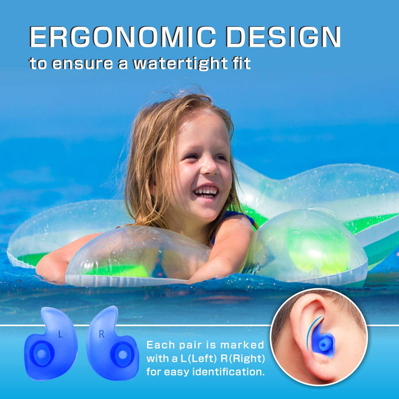 Hearprotek Swimming Ear Plugs, 2 Pairs Waterproof Reusable Silicone Ear Plugs for Swimmers Showering Bathing Surfing and Other Water Sports Kids Size Blue - BeesActive Australia