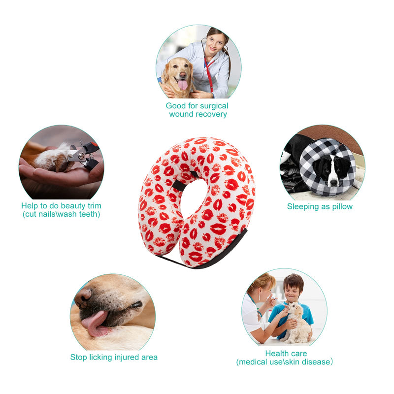 CuteBone Protective Inflatable Collar with 2-Pack Soft Pet Recovery Cone Covers for Small/Medium/Large Dogs and Cats After Surgery Kisses+Blue Large - BeesActive Australia