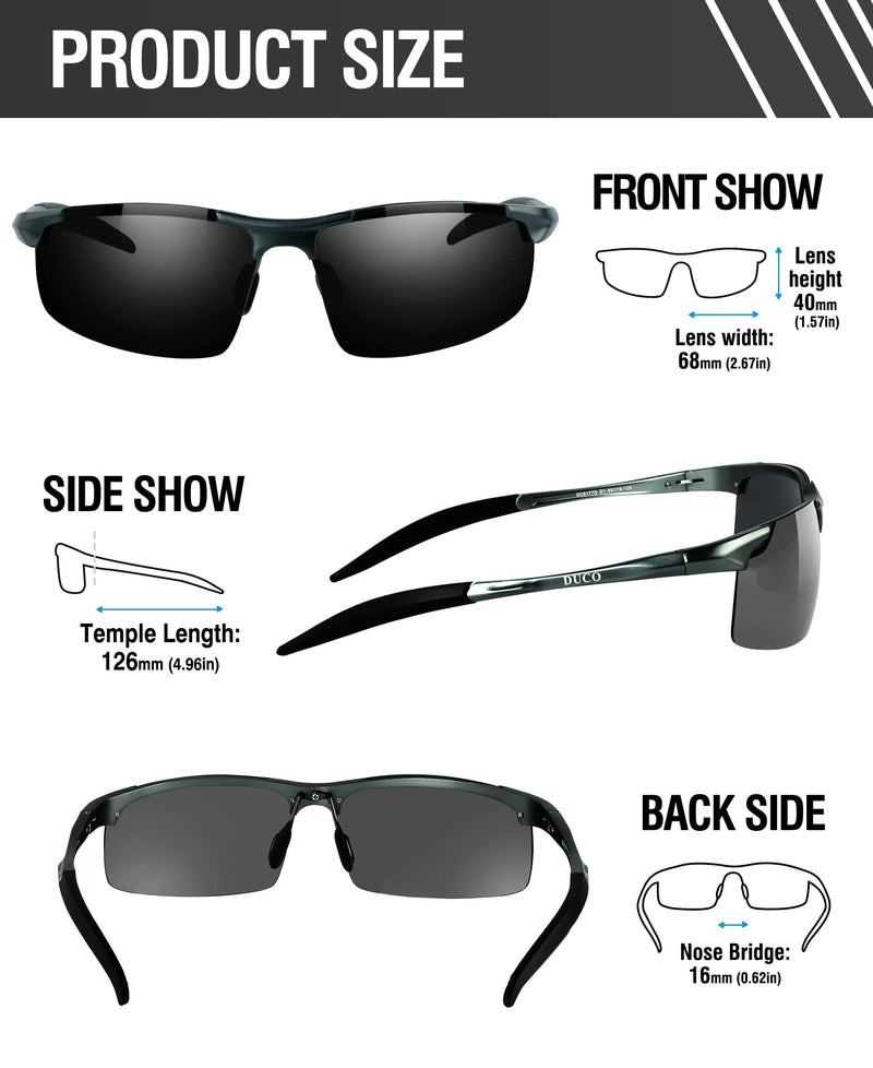 DUCO Mens Sports Polarized Sunglasses UV Protection Sunglasses for Men 8177s A Gunmetal Frame Gray Lens - BeesActive Australia