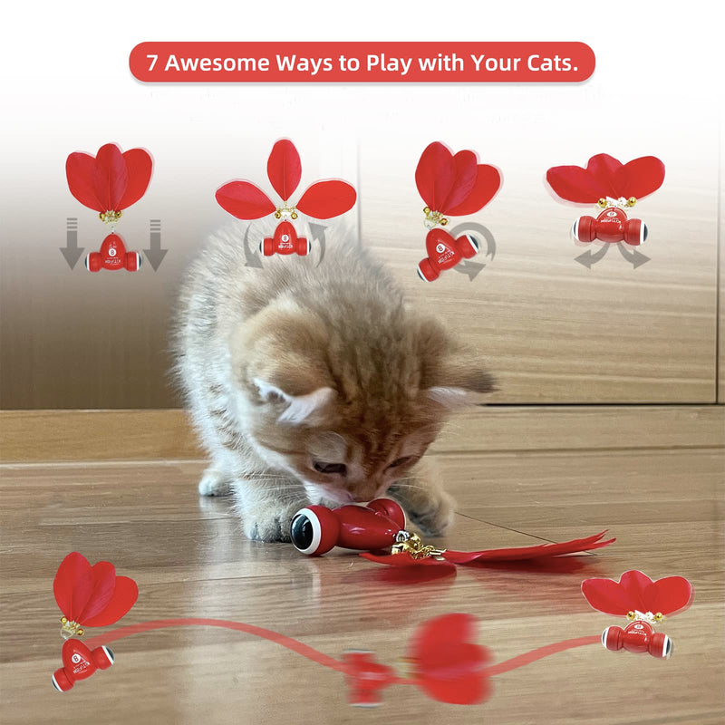 MayMaw Cat Toy,Cat Toys for Indoor Cats,Christmas Cat Toys with Feather and Bell,Interactive Cat Toys for Play Alone, Gift for Kitten Toys,Automatic Cat Toys with LED Lights and USB Charging 1pcs - BeesActive Australia