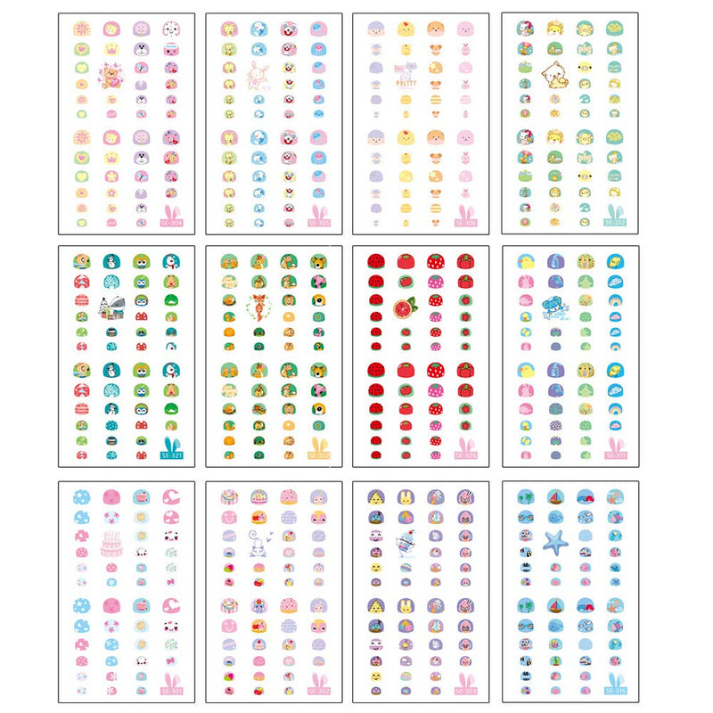EBANKU Self Adhesive Nail Art Stickers for Kids with Nail File, 12 Sheets 3D Fruits Moon Crowns Rainbow Ice Cream Animals Lovely Nail Stickers Decals Wraps for Girls Kids Holiday Nail Art Decals - BeesActive Australia
