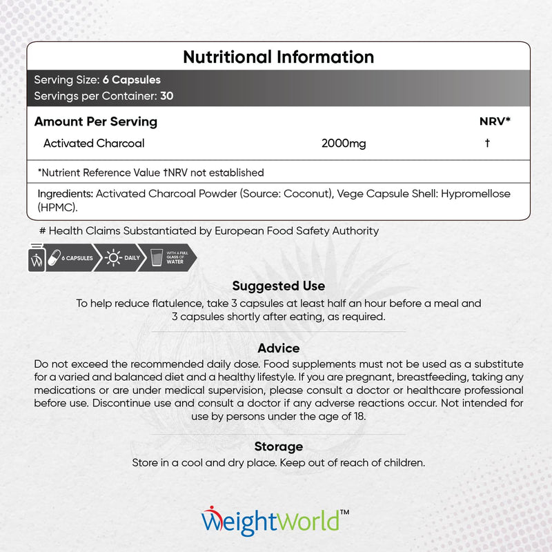 Activated Charcoal Capsules 2000mg - 180 Vegan Capsules(Not Activated Charcoal Tablets) - Coconut Charcoal Digestion Supplement From Sustainably Sourced Coconut Shell – Contribute to Reduce Flatulence - BeesActive Australia