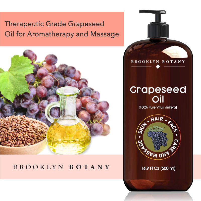 Brooklyn Botany Grapeseed Oil for Skin – 100% Pure and Cold Pressed – Carrier Oil for Essential Oils, Aromatherapy and Massage – Moisturizing Skin, Hair and Face – Therapeutic Grade – 16 fl Oz - BeesActive Australia