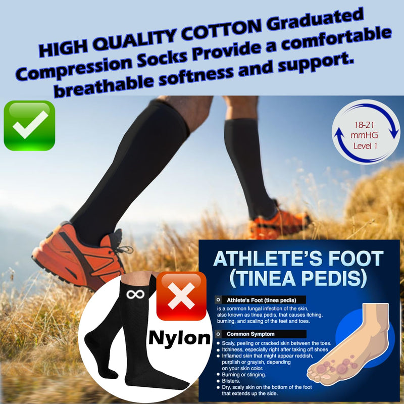 Kensington Compression Socks for Women & Men , Cotton Compression Stockings Clinically Proven, Medical Running Socks for Calf & Ankle Support, Sports, Maternity Pregnancy, Nurses, Flight Travel Care Black Shoe Size 6-8 - BeesActive Australia