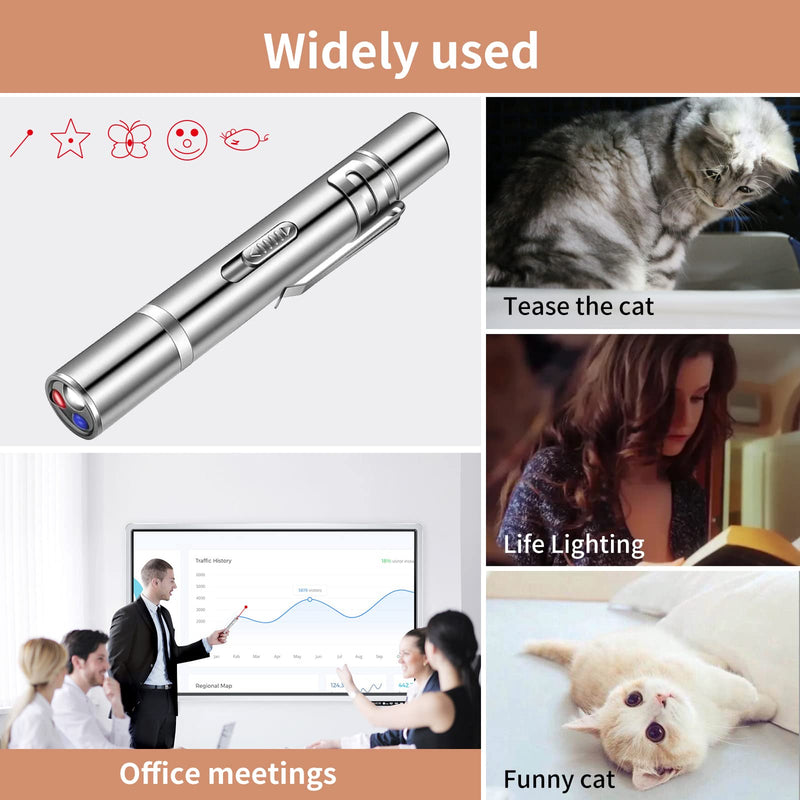 Pet Cat Laser Toy, USB Rechargeable Handheld Pointer, 5 Red Laser Patterns, Suitable Indoor Interaction with Cats or Dogs - BeesActive Australia
