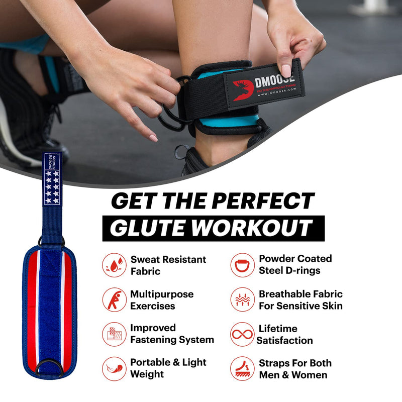 DMoose Ankle Strap for Cable Machine Attachments - Gym Ankle Cuff for Kickbacks, Glute Workouts, Leg Extensions, Curls, Booty Hip Abductors Exercise for Men and Women, Adjustable Neoprene Support Black - Pair - BeesActive Australia