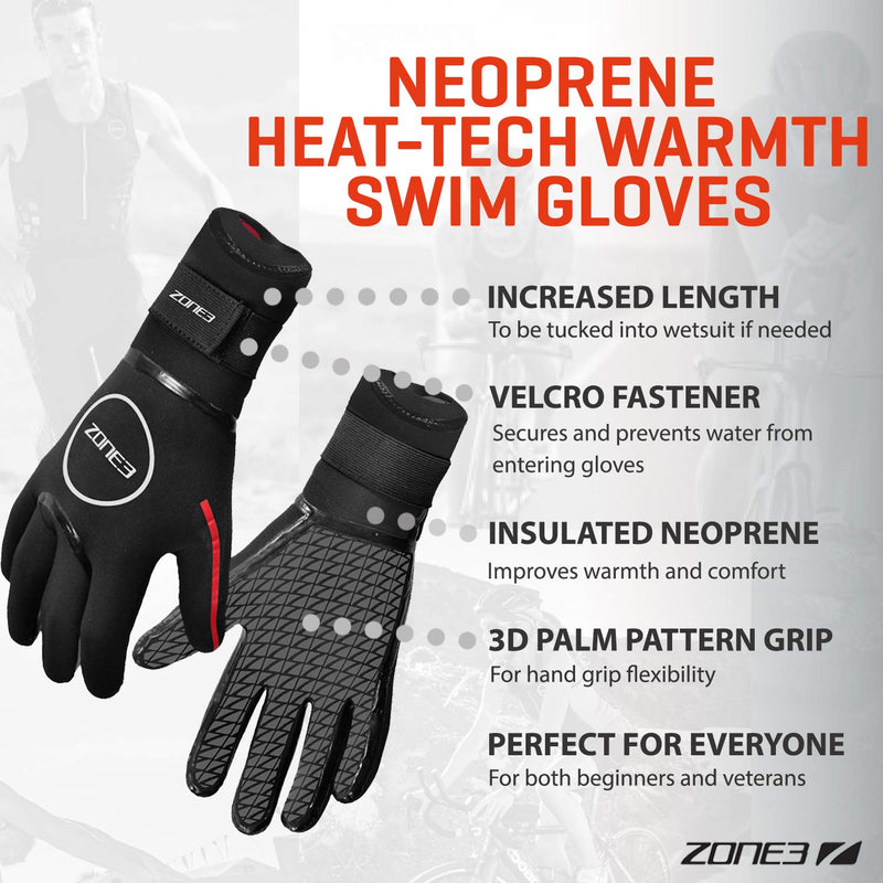 ZONE3 Neoprene Heat-Tech Warmth Swim Gloves Black/Red Large - BeesActive Australia