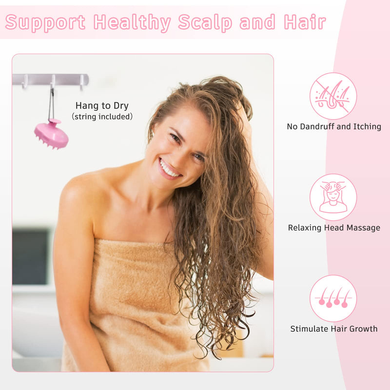 FREATECH Scalp Massager Shampoo Brush with Soft & Flexible Silicone Bristles for Hair Care and Head Relaxation, Ergonomic Scalp Scrubber/Exfoliator for Dandruff Removal and Hair Growth, Pink - BeesActive Australia