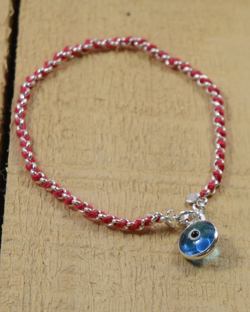 Protection Evil Eye Bracelet - Lucky Blue Evil Eye Charm - 7 Inch Women's Sterling Silver Jewelry - Best Kabbalah Red String Bracelets for Women - BeesActive Australia