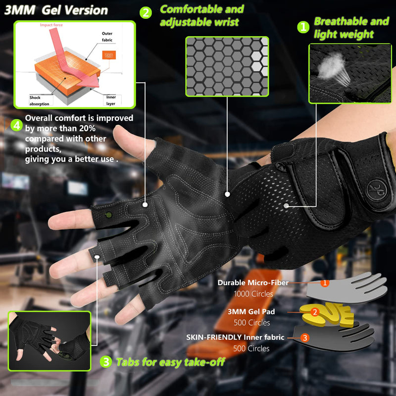 Workout Gloves Gym Gloves for Men/Women, MOREOK [3MM Gel Pad] [3/4 Finger] Weight Lifting Gloves Wrist Support Fitness Gloves for Powerlifting,Exercise,Fitness,Training,Bike,Pull ups and Rowing BLACK Medium - BeesActive Australia