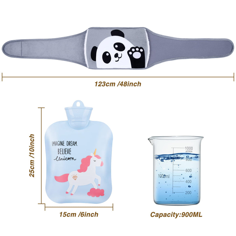Hot Water Bottle, Warm Water Bag Rubber Hot Water Pouch with Extra Long Soft Plush Hand Waist Warmer Cover, Cute Panda Hot Water Bag for Pain Relief from Arthritis, Headaches, Hot and Cold Therapy Grey Panda - BeesActive Australia