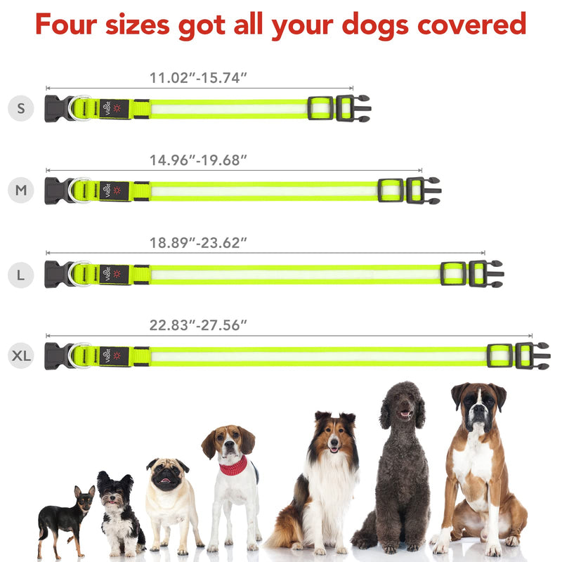 VIZPET LED Dog Collar USB Rechargeable 100% Waterproof Adjustable Light Up Dog Collar Super Bright Safety Light Glowing Collars for Dogs Green Large[18.89-23.62 inch/48-60cm] - BeesActive Australia