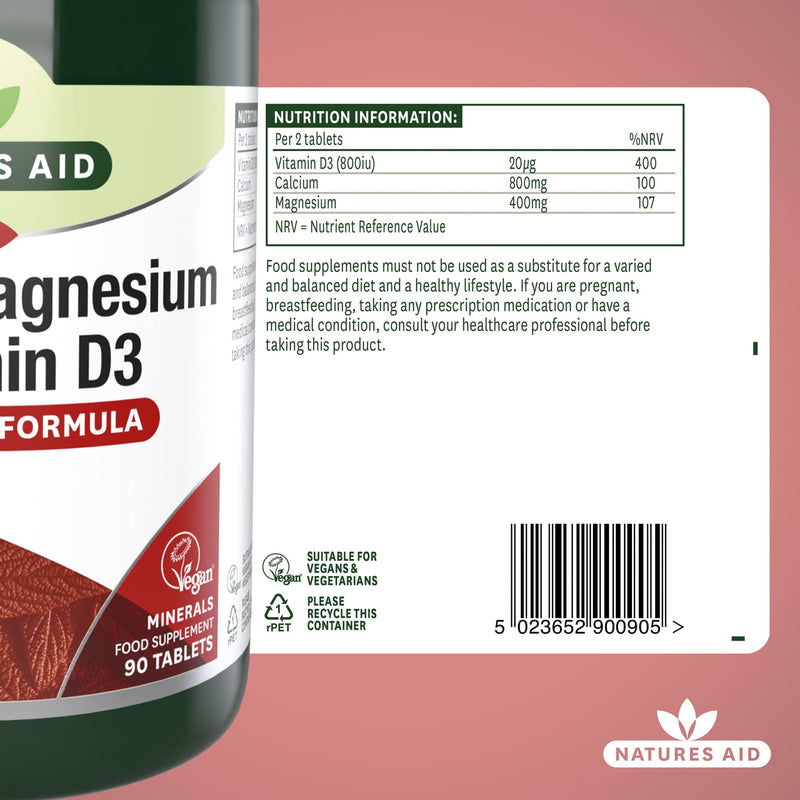 Natures Aid Calcium Magnesium and D3, Helps Maintain Normal Bones, Teeth and Muscle Function, Vegan, 90 Tablets Calcium Magnesium and D3, 90 Tablets - BeesActive Australia