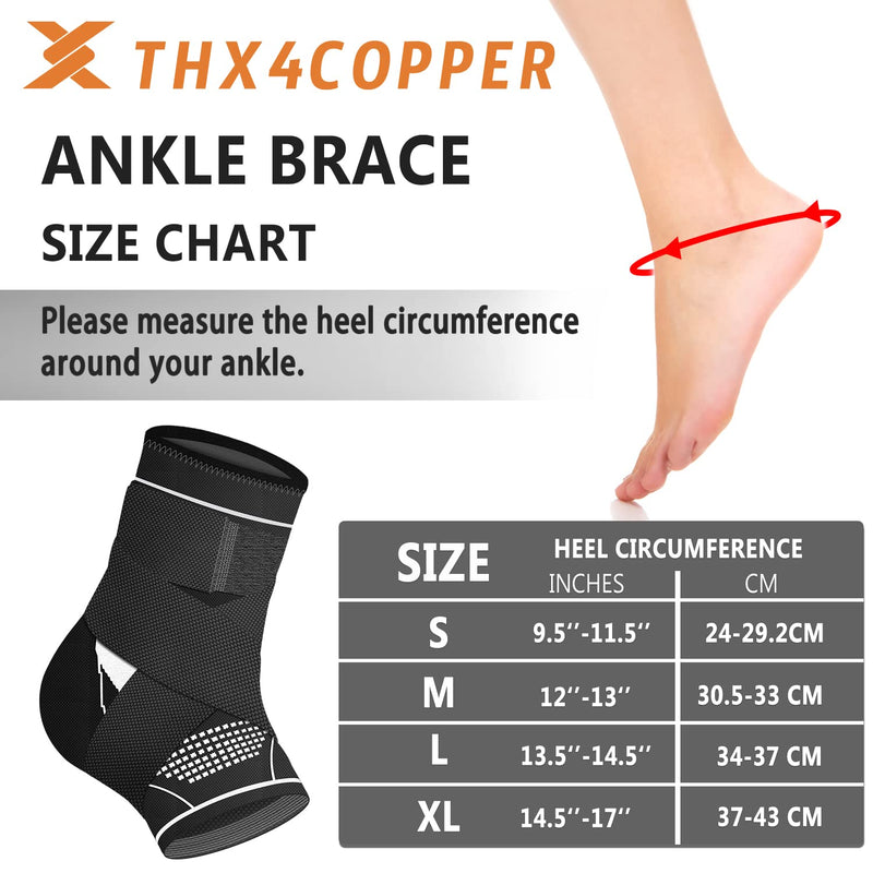 Thx4COPPER Ankle Brace Compression Support Sleeve with Strap-Relieves Achilles Tendonitis, Joint Pain, Heel Spurs, Edema, Plantar Fasciitis Foot Sock with Arch Support Eases Swelling, Injury Recovery M - BeesActive Australia