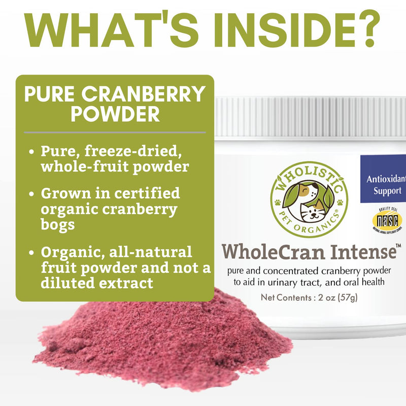 Wholistic Pet Organics WholeCran Intense: Cranberry for Dogs UTI, Urinary Tract Support, Bladder Control and Kidney Health - Organic Dog Cranberry Powder with Vitamin C and Antioxidants - 2 Oz - BeesActive Australia