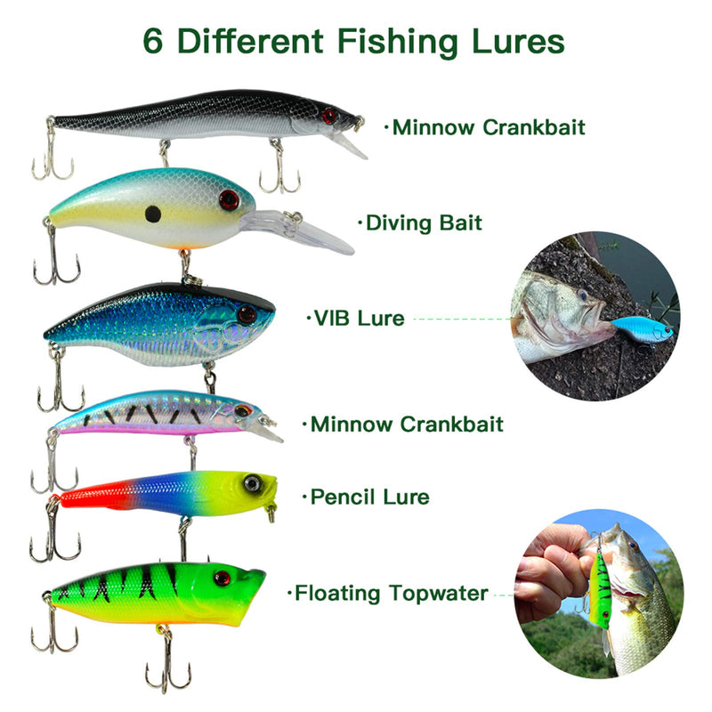 Rose Kuli Fishing Lures Baits Tackle Kit Including Crankbaits, Spinnerbaits, Topwater Lures, Fishing Spoons, Plastic Worms, Jigs, Fishing Hooks, Tackle Box and More Fishing Gear Lure C-133Pcs - BeesActive Australia