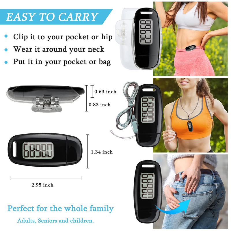 3D Pedometer with Clip and Strap, Simple USB Charge Walking Step Counter, 30 Days Memory, Accurate Step Counter with Large LCD Screen, Daily Target Monitor, Exercise Time, Black - BeesActive Australia