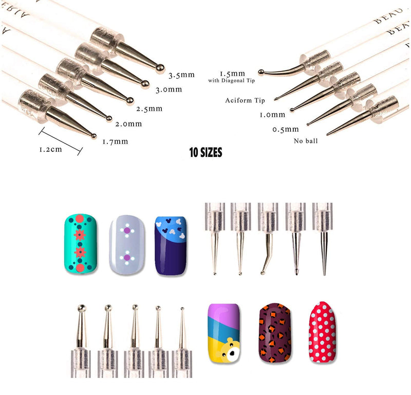 Beaute Galleria Bundle 50 Pieces Nail Art Tool Kit with Pouch - 5 Pieces Dotting Tool Marbleizing Pen (10 Sizes), 15 Pieces Acrylic Gel Detailing Painting Brushes Liners, 30 Pieces Striping Tapes - BeesActive Australia