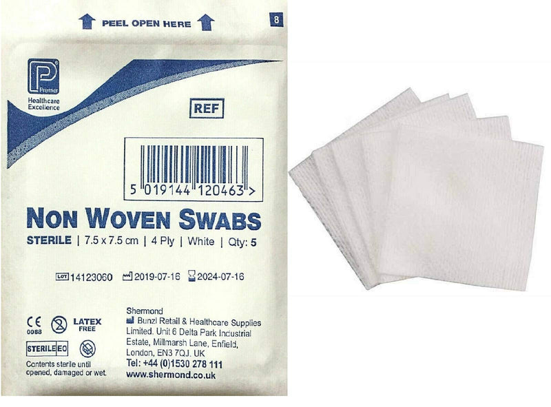 Premier 1860A 4 Ply Sterile Absorbent Non Woven Swab, 7.5cm x 7.5cm, 5 Count (Pack of 40) - BeesActive Australia