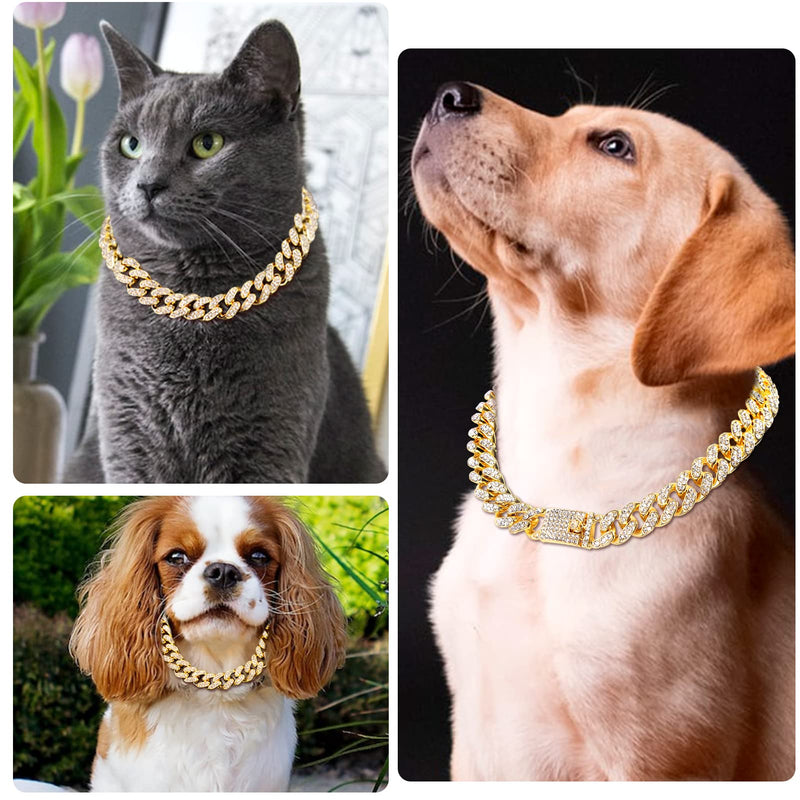 Cuban Link Dog Collar Gold Silver Color Metal Dog Chain Collar Cuban Diamond Chain Pet Collars for Dogs Cats Jewelry 8/10/14/16/18/20/24/28 Inch 10inch - BeesActive Australia
