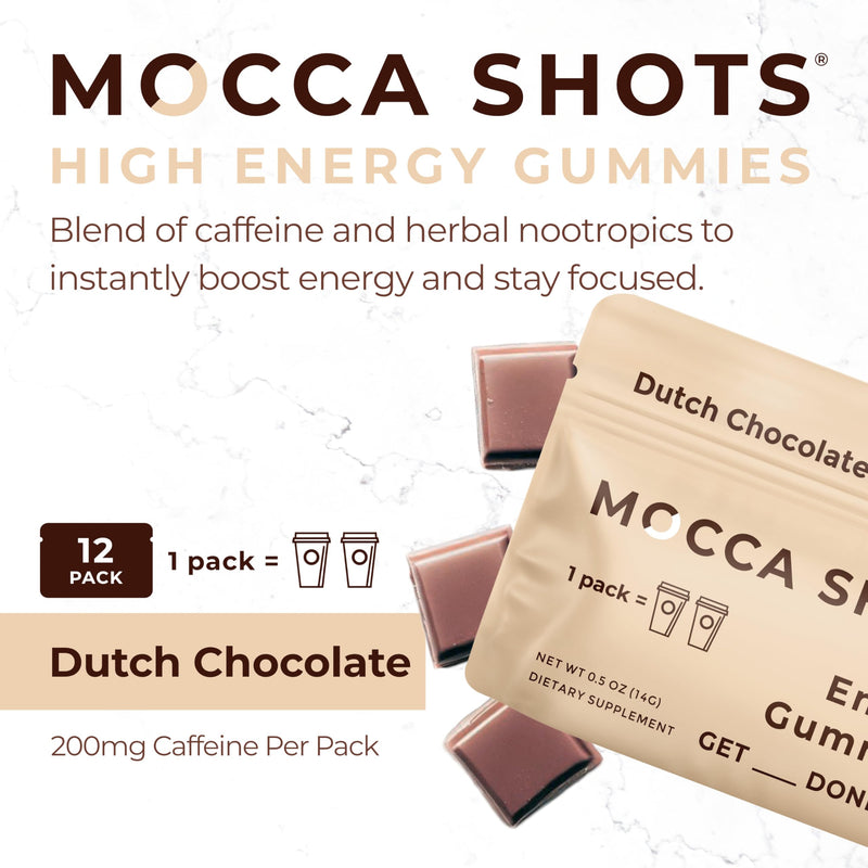 SGC Seattle Gummy Company Caffeine Energy Gummies 12-Pack, Dutch Chocolate Mocca Energy Chews, Nootropic, Vegan, Plant-Based, Gluten Free, 200mg Caffeine White Chocolate 2 Count (Pack of 12) - BeesActive Australia