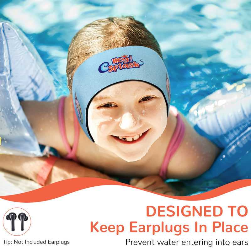 HeySplash Swimming Headband, Ear Band Swimmer Ear Protection, Elastic Neoprene Ear Guard and Hair Guard for Kids, Toddlers and Adults, Designed to Keep Water Out and Hold Earplugs in Blue Medium (Pack of 1) - BeesActive Australia