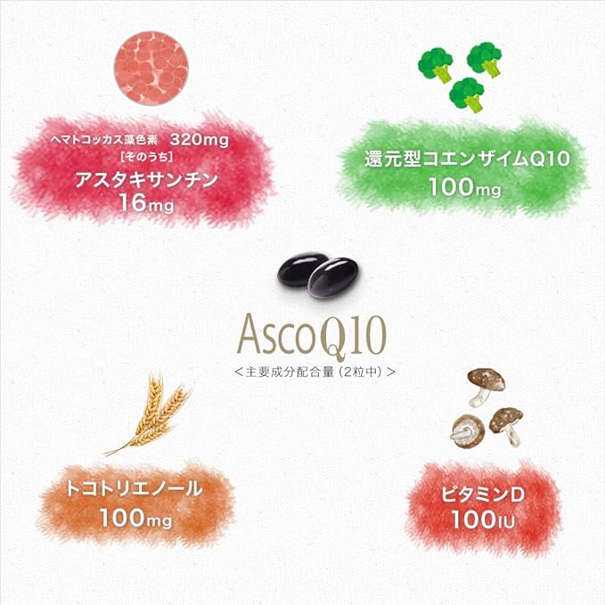 AscoQ10 40 tablets/Vitamin D Astaxanthin Reduced Coenzyme Q10 Tocotrienol ROTTS - BeesActive Australia