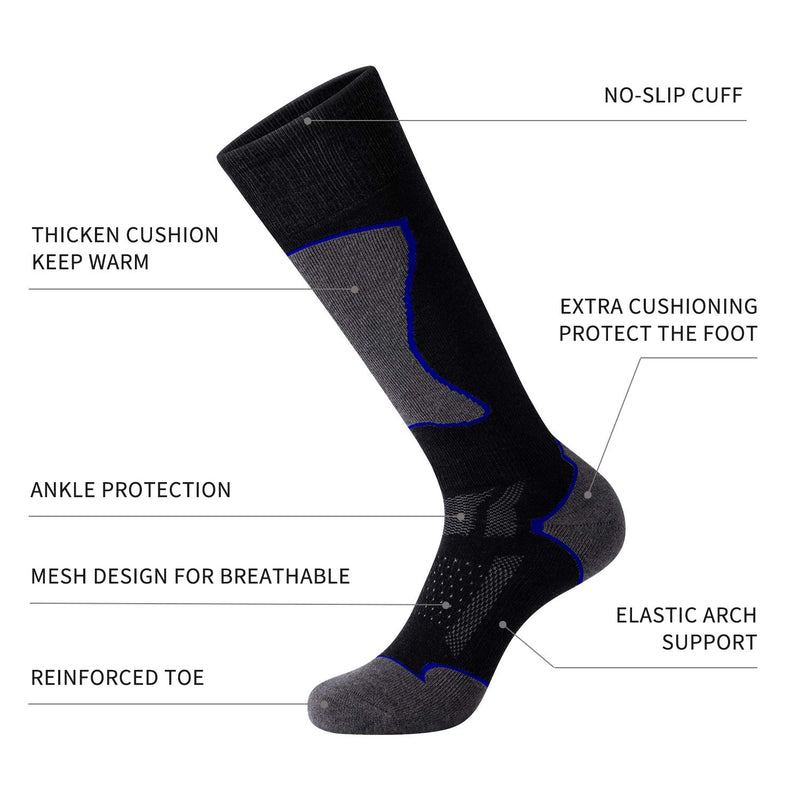 CelerSport 2 Pack Men's Ski Socks for Skiing, Snowboarding, Cold Weather, Winter Performance Socks Black+blue Shoe Size: 7-9 - BeesActive Australia