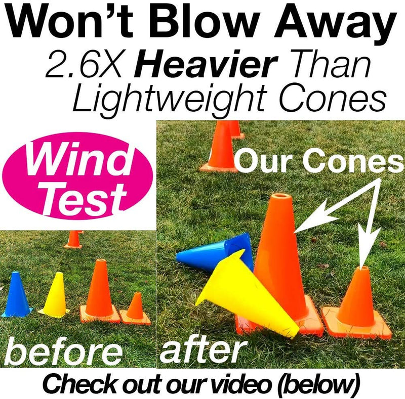 Heavy & Tough 6" Cones - Won't Fly Away in Wind or Crack/Break - LVL10 Pro Training Cones Yellow 4 pack - BeesActive Australia