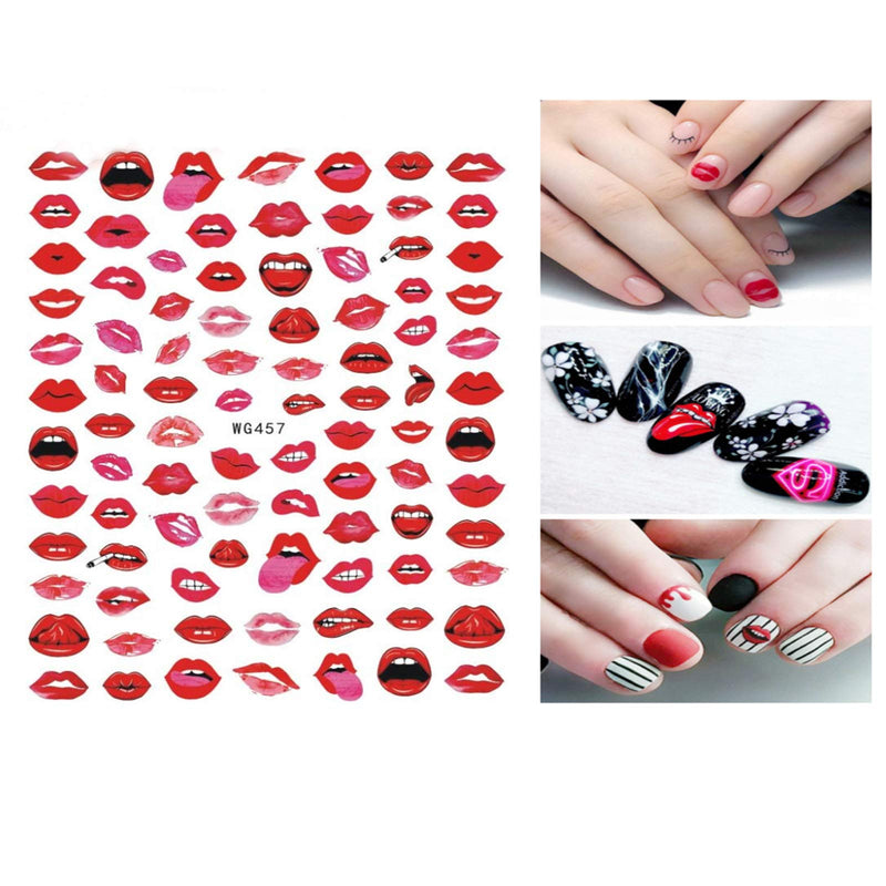 6 Sheets Valentine's Day Nail Art Stickers - 3D Nail Self-adhesive Decals-Heart Lips pattern Designs - Heart Nail Stickers For Women Girls Kids - Lips Nail Decals - Nail Sticker for Nail Decor - BeesActive Australia