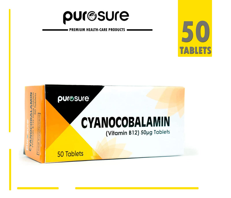 PuroSure Vitamin B12-50 Tablets (7 Weeks Supply) � Cyanocobalamin B12 50mcg Supplement - Contributes to The Reduction of Tiredness and Fatigue - BeesActive Australia