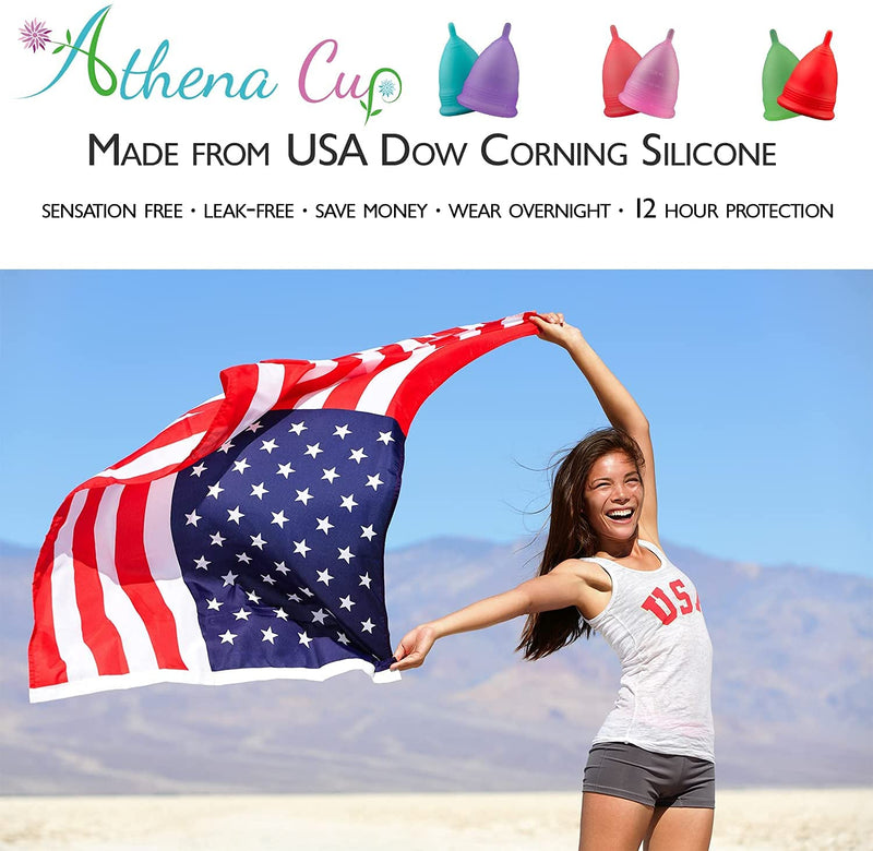 Menstrual Cups Set 2 Pack - (Large and Small) - Premium Reusable Period Cup Set for Regular and Heavy Flow - Insert Easier with The Athena Form Fit Rim - Solid Pink Size 1 and 2 - by Athena Cup Solid Blue - BeesActive Australia