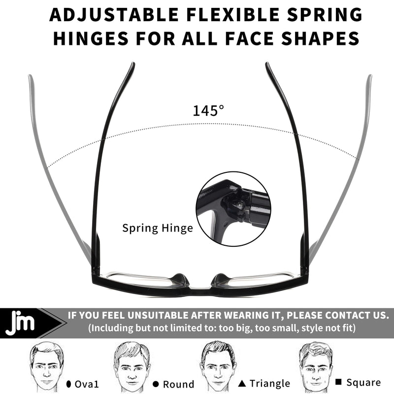 JM 3 Pack Square Reading Glasses, Blue Light Blocking Computer Reader for women men 3 Pack Mixed Color 0.0 x - BeesActive Australia