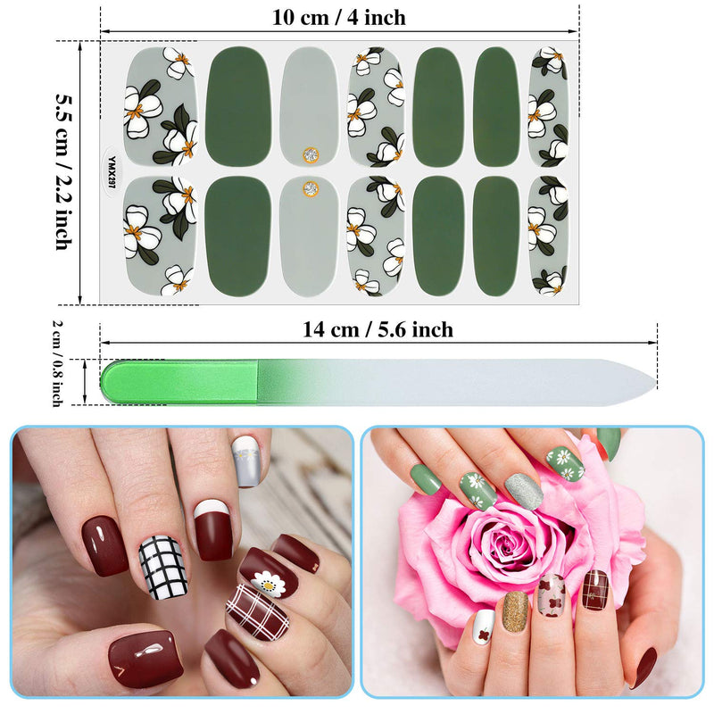 224 Pieces 16 Sheets Full Nail Wraps Nail Polish Stripes Nail Art Polish Stickers Self-Adhesive Nail Art Decals with Nail File Manicure Kit for Women Girls DIY Nail Art (Fresh Floral Series) Fresh Floral Series - BeesActive Australia